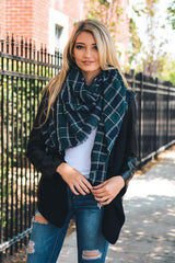 Niobe Clothing Green/Navy Plaid Oversized Blanket Scarf - Scarves