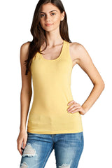 Active Basic Scoop Neck Basic Racerback Cotton Tank Top - Tops