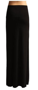 Azules Solid Banded Waist Foldover Maxi Skirt - Skirts