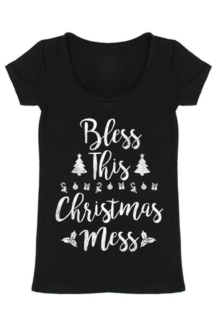 Niobe Clothing Bless This Christmas Mess Christmas Holiday Graphic T-Shirt - T-Shirts holiday