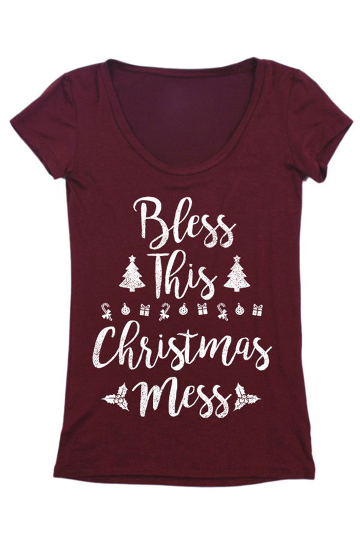 Niobe Clothing Bless This Christmas Mess Christmas Holiday Graphic T-Shirt - T-Shirts holiday