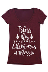 Bless This Christmas Mess Christmas Holiday Graphic T-Shirt Shirts- Niobe Clothing