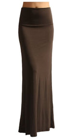 Azules Solid Banded Waist Foldover Maxi Skirt - Skirts