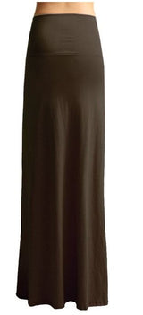 Azules Solid Banded Waist Foldover Maxi Skirt - Skirts