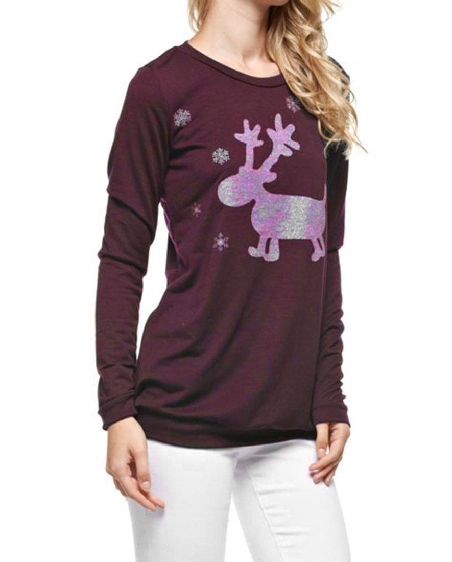 Niobe Clothing Cute Glitter Moose Long Sleeve Top - Sweatshirts holiday