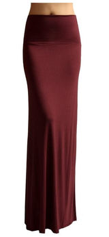 Azules Solid Banded Waist Foldover Maxi Skirt - Skirts