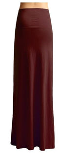 Azules Solid Banded Waist Foldover Maxi Skirt - Skirts