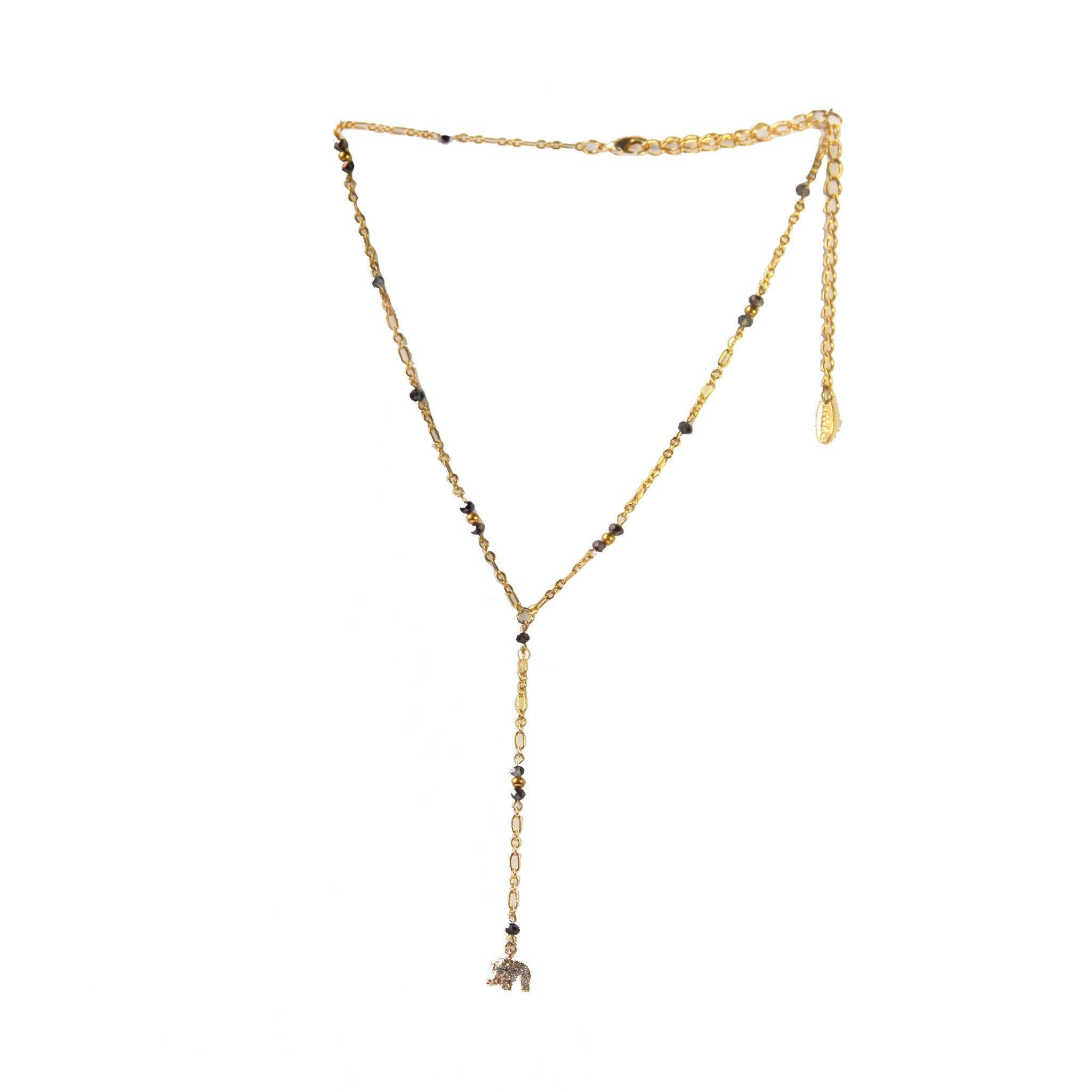 Ettika Love to Love Lariat in Topaz with Gold Elephant - Necklace