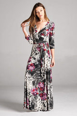 Niobe Clothing 3/4 Sleeve Animal Floral Bohemian Maxi Dress - dress