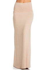 Azules Summer Solid Banded Waist Foldover Maxi Skirt - Skirts