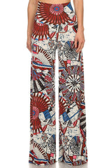 Niobe Clothing High Waist Fold Over Wide Leg Palazzo Pants (Rising Sun) - pants