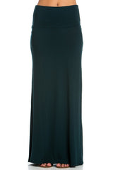 Azules Summer Solid Banded Waist Foldover Maxi Skirt - Skirts
