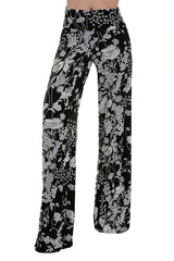 Niobe Clothing High Waist Fold Over Wide Leg Palazzo Pants (Black/White Field) - pants