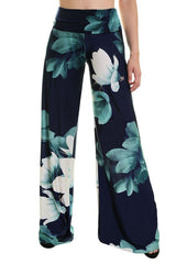 Niobe Clothing High Waist Fold Over Wide Leg Gaucho Palazzo Pants (Serene Azalea) - pants