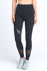 Mono B Mesh Thigh Ankle Solid Leggings - Active