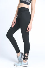 Mono B Ankle Criss Cross Side Accent Solid Leggings - Active