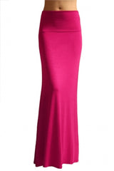 Azules Summer Solid Banded Waist Foldover Maxi Skirt - Skirts