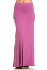 Azules Summer Solid Banded Waist Foldover Maxi Skirt - Skirts