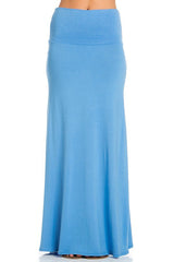 Azules Summer Solid Banded Waist Foldover Maxi Skirt - Skirts
