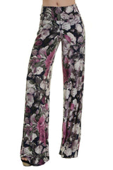 Niobe Clothing High Waist Fold Over Wide Leg Gaucho Palazzo Pants (Plum Nightfall) - pants