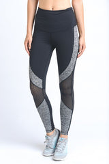 Mono B Black Grey Dotted Mesh Panel Leggings - Active