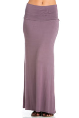Azules Summer Solid Banded Waist Foldover Maxi Skirt - Skirts