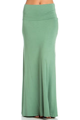 Azules Summer Solid Banded Waist Foldover Maxi Skirt - Skirts