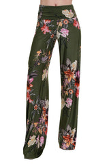 Niobe Clothing High Waist Fold Over Wide Leg Gaucho Palazzo Pants (Olive Garden) - pants