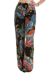 Niobe Clothing High Waist Fold Over Wide Leg Palazzo Pants (Black Regal Multicolor) - pants