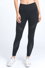 Mono B Mesh Accent White Contrast Studded Leggings - Active
