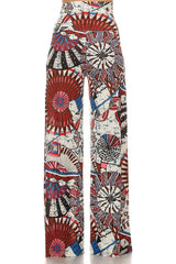 Niobe Clothing High Waist Fold Over Wide Leg Palazzo Pants (Rising Sun) - pants