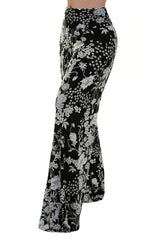 Niobe Clothing High Waist Fold Over Wide Leg Palazzo Pants (Black/White Field) - pants