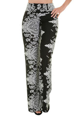 Niobe Clothing High Waist Fold Over Wide Leg Palazzo Pants (Black Baroque) - pants