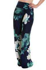 Niobe Clothing High Waist Fold Over Wide Leg Gaucho Palazzo Pants (Serene Azalea) - pants