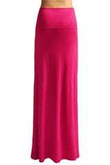 Azules Summer Solid Banded Waist Foldover Maxi Skirt - Skirts