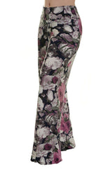 Niobe Clothing High Waist Fold Over Wide Leg Gaucho Palazzo Pants (Plum Nightfall) - pants