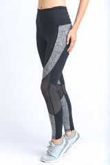 Mono B Black Grey Dotted Mesh Panel Leggings - Active