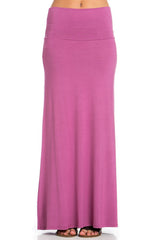 Azules Summer Solid Banded Waist Foldover Maxi Skirt - Skirts