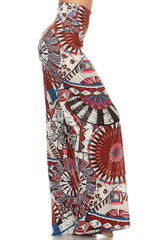 Niobe Clothing High Waist Fold Over Wide Leg Palazzo Pants (Rising Sun) - pants