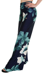 Niobe Clothing High Waist Fold Over Wide Leg Gaucho Palazzo Pants (Serene Azalea) - pants