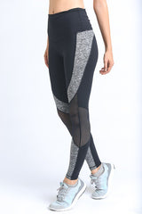 Mono B Black Grey Dotted Mesh Panel Leggings - Active