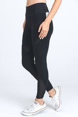 Mono B Mesh Accent White Contrast Studded Leggings - Active