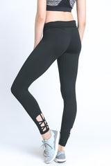 Mono B Ankle Criss Cross Side Accent Solid Leggings - Active