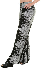 Niobe Clothing High Waist Fold Over Wide Leg Palazzo Pants (Black Baroque) - pants