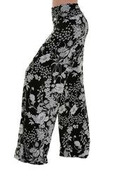 Niobe Clothing High Waist Fold Over Wide Leg Palazzo Pants (Black/White Field) - pants
