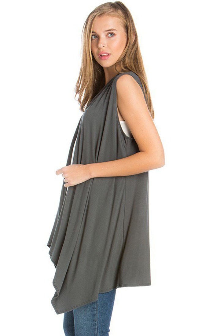 Niobe Clothing Sleeveless Asymmetric Hem Cardigan - f_outerwear