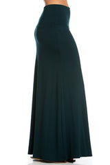 Azules Summer Solid Banded Waist Foldover Maxi Skirt - Skirts