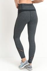 Mono B Grey Slanted Colorblock Mesh Contrast Leggings - Active