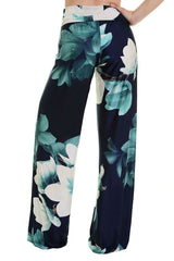 Niobe Clothing High Waist Fold Over Wide Leg Gaucho Palazzo Pants (Serene Azalea) - pants