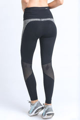 Mono B Black Grey Dotted Mesh Panel Leggings - Active